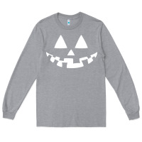 Heather Grey halloween jack o lantern (white) Long Sleeve Tee - artisFamous