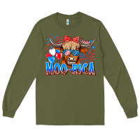 Army Green moo rica Long Sleeve Tee - CowhideDigitalArt