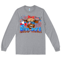 Heather Grey moo rica Long Sleeve Tee - CowhideDigitalArt