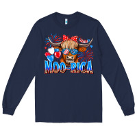 Navy moo rica Long Sleeve Tee - CowhideDigitalArt