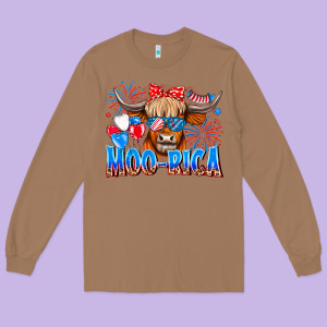 Moo Rica Long Sleeve Tee Designed By Cowhidedigitalart