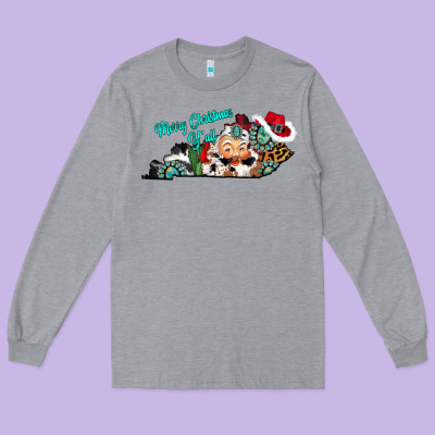 Merry Christmas Y'all Kentucky Long Sleeve Tee Designed By Cowhidedigitalart