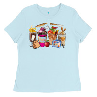 Baby Blue Lunch Lady Coffee Cups Ladies Tee - FaDigitalArtStudio