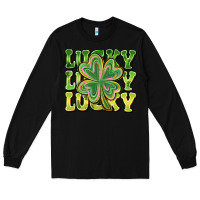 Black Lucky Clover Long Sleeve Tee - CowhideDigitalArt