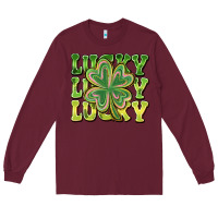 Burgundy Lucky Clover Long Sleeve Tee - CowhideDigitalArt