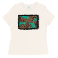 Bone western leopard turquoise glitter tooled leather Ladies Tee - FaDigitalArtStudio