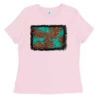 Bubblegum Pink western leopard turquoise glitter tooled leather Ladies Tee - FaDigitalArtStudio