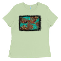 Matcha western leopard turquoise glitter tooled leather Ladies Tee - FaDigitalArtStudio