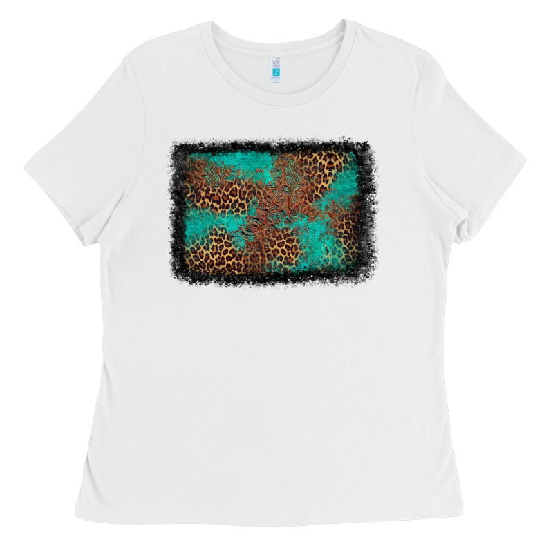 Western Leopard Turquoise Glitter Tooled Leather Ladies Tee by FaDigitalArtStudio | Teevron