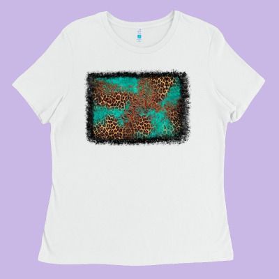 Western Leopard Turquoise Glitter Tooled Leather Ladies Tee Designed By Fadigitalartstudio