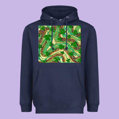 St. Patrick's Day Shamrock Leopard Heavyweight Hoodie Designed By Ranaportraitstore