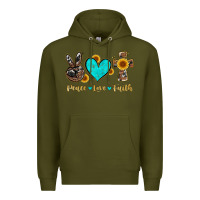 Army Green peace love faith with cros and sunflower Premium Hoodie - Artiststas