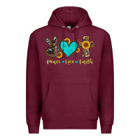 Burgundy peace love faith with cros and sunflower Premium Hoodie - Artiststas
