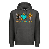 Charcoal Heather peace love faith with cros and sunflower Premium Hoodie - Artiststas