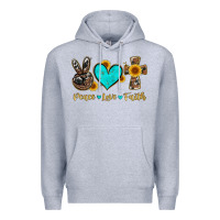 Heather Grey peace love faith with cros and sunflower Premium Hoodie - Artiststas