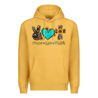 Mustard peace love faith with cros and sunflower Premium Hoodie - Artiststas