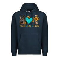 Navy peace love faith with cros and sunflower Premium Hoodie - Artiststas