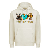Oatmeal Heather peace love faith with cros and sunflower Premium Hoodie - Artiststas