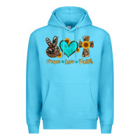 Ocean Blue peace love faith with cros and sunflower Premium Hoodie - Artiststas