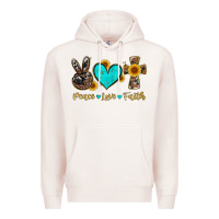 Pale Pink peace love faith with cros and sunflower Premium Hoodie - Artiststas
