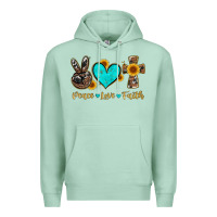 Seafoam peace love faith with cros and sunflower Premium Hoodie - Artiststas