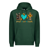 Sports Green peace love faith with cros and sunflower Premium Hoodie - Artiststas