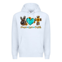 White peace love faith with cros and sunflower Premium Hoodie - Artiststas