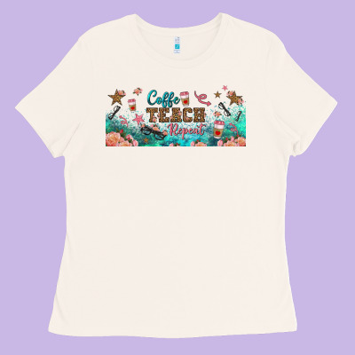Coffe Teach Repeat Libbey Glass Ladies Tee Designed By Bundleandbundleshop