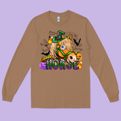 Spooky Horse Long Sleeve Tee Designed By Cowhidedigitalart