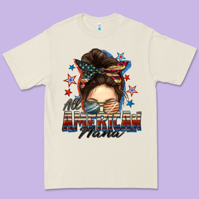 All American Nana Messy Bun Premium Tee Designed By Fadigitalartstudio