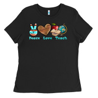 Black peace love teach Ladies Tee - BundleAndBundleShop