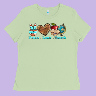 Peace Love Teach Ladies Tee Designed By Bundleandbundleshop