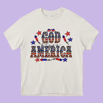 4 July God Bless America Western Heavy Core Tee Designed By Cowcowdesign