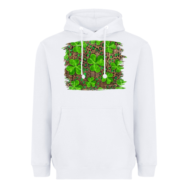St Patrick's Day Shamrock And Leopard Distressed Heavyweight Hoodie by RanaPortraitStore | Teevron