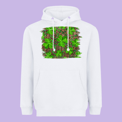 St Patrick's Day Shamrock And Leopard Distressed Heavyweight Hoodie Designed By Ranaportraitstore