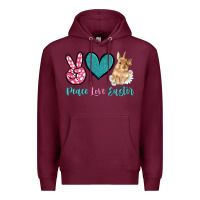Burgundy peace love easter with bunny and butterfly Premium Hoodie - Artiststas