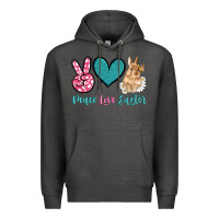 Charcoal Heather peace love easter with bunny and butterfly Premium Hoodie - Artiststas
