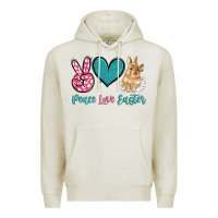 Oatmeal Heather peace love easter with bunny and butterfly Premium Hoodie - Artiststas