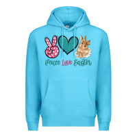 Ocean Blue peace love easter with bunny and butterfly Premium Hoodie - Artiststas