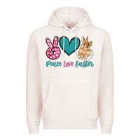 Pale Pink peace love easter with bunny and butterfly Premium Hoodie - Artiststas