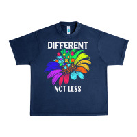 Navy Different Not Less Daisy Autism Puzzle Urban Heavy Tee - CowhideDigitalArt