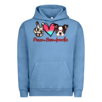Pigment Pebble Blue Peace Love Frenchie Urban Hoodie - Jasminsmagicworld