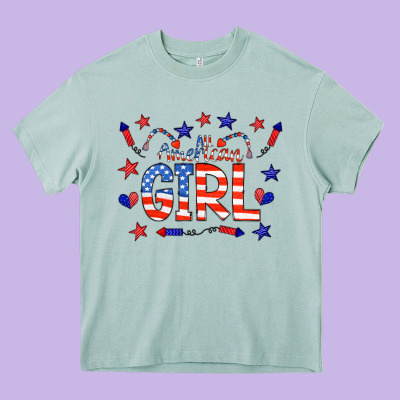 All American Girl Doodle Letters Heavy Core Tee Designed By Cowcowdesign