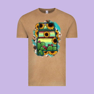 Alabama Map Sunflower Cactus Serape Vintage Tee Designed By Ranaportraitstore