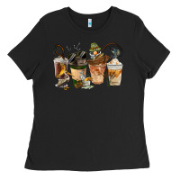Black Fishing Coffee Cups Ladies Tee - FaDigitalArtStudio