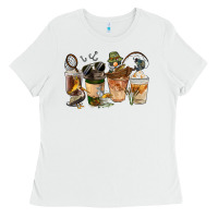 White Fishing Coffee Cups Ladies Tee - FaDigitalArtStudio