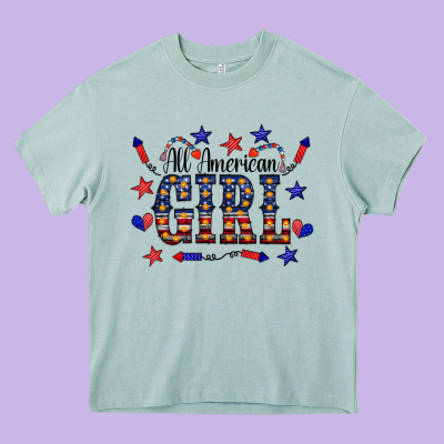 All American Girl Heavy Core Tee Designed By Cowcowdesign
