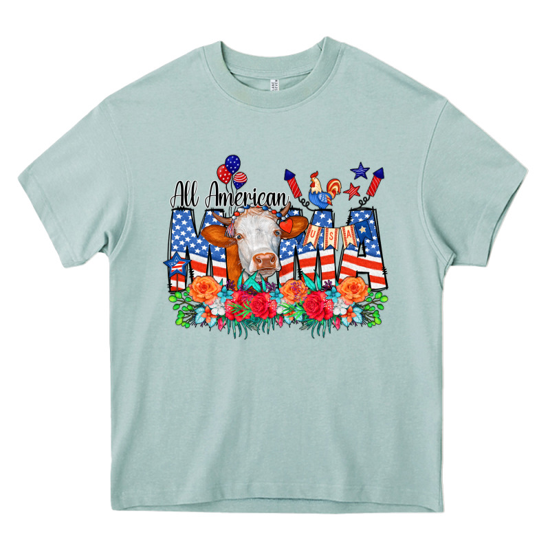 All American Mama Cow Flowers Heavy Core Tee by CowCowDesign | Teevron