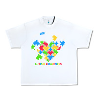 White Wear Blue For My Brother Autism Urban Heavy Tee - CowhideDigitalArt
