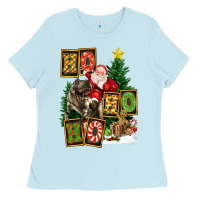 Baby Blue Christmas Trex Ho Ho Ho Santa Ladies Tee - FaDigitalArtStudio